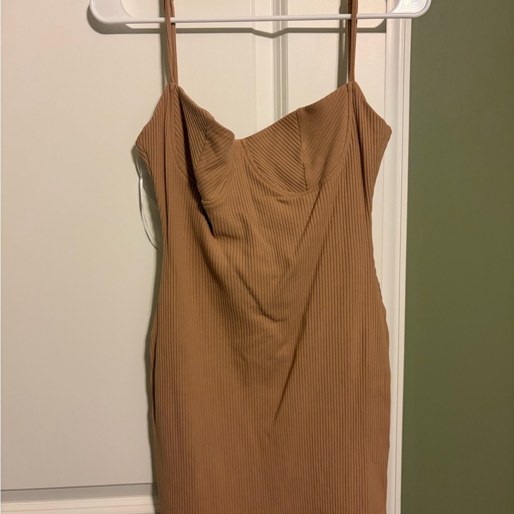 Princess Polly Tan Ribbed Mini Dress